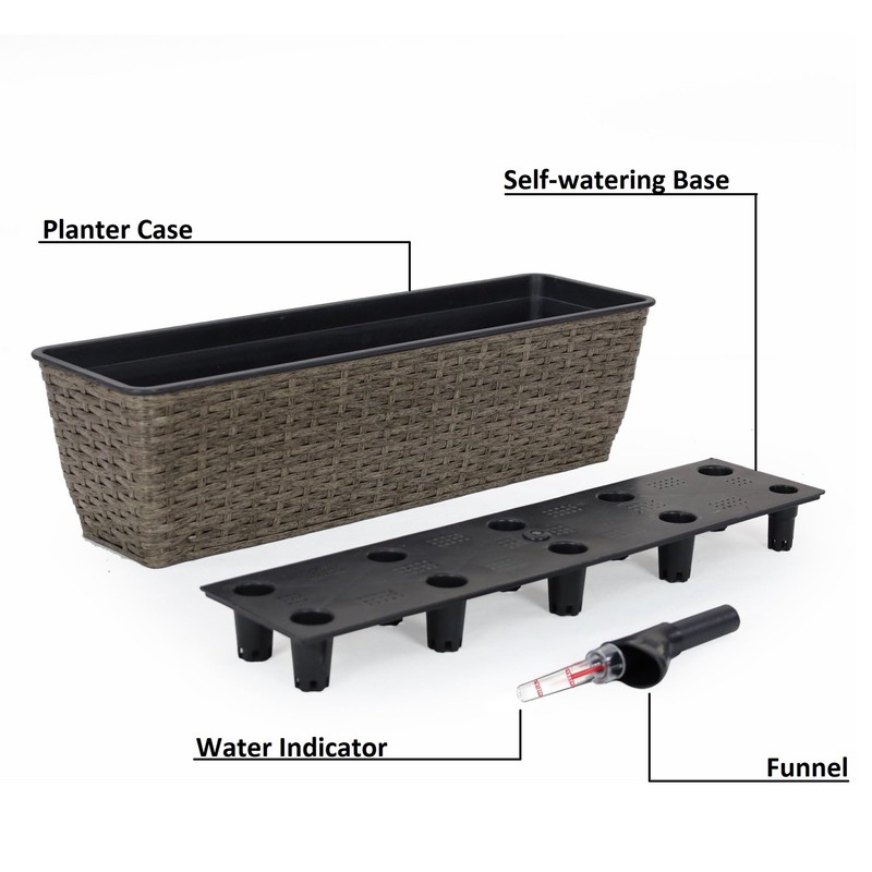 Heemab Hand Woven Self-Watering Rectangular Planter - 2-Pack, Dark Gray,