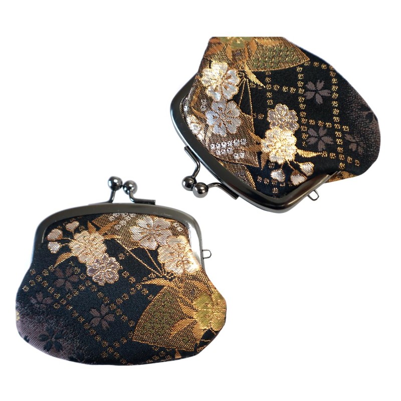 COCOLUCK Coin Purse Pouch, Japanese Pattern, Gold Brocade Nishijin Weave