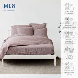 My Linen Home Fitted Sheet Made of 100% Stonewashed Linen, Dusty Rose, 140 x 200 cm, Continuously Elastic Hem, Temperature-Regulating and Breathable, Gentle, Soft, Even for the Most Sensitive Skin