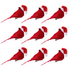 Milisten Pack of 10 Christmas Bird with Christmas Hat Clip Artificial Bird Model Miniature Polystyrene Bird False Birds Christmas Tree Decoration Christmas Party Decoration Garden Decoration Red