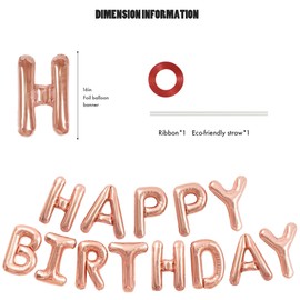 CANREVEL Happy Birthday Banner 13pcs 16 Inch Mylar Foil Letters Sign Balloons Birthday Party Decorations for Kids and Adults - 3D Rose Gold