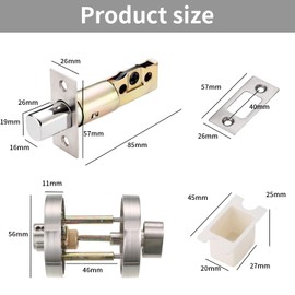 Single Cylinder Deadbolt Round Zinc Alloy Deadbolt Bedroom Door Lock with 3 Keys for 35-50 mm Doors Invisible Modern Internal Door Locks Front Door Entrance Door Passage Door Bedroom Door Silver