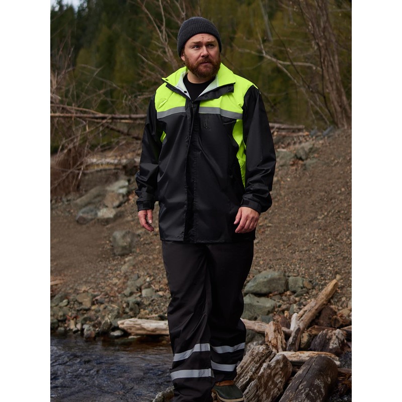 SaphiRose Men's Rain Suit High Visibility Reflective Work Rain Jacket