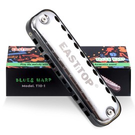 East top Harmonica Beginner, Blues Harmonica for Kids, Stainless Steel C 10 Holes, 20 Tones, Study, Practice, Black (T10-1)..