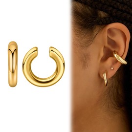 JEYORZY Ear Cuff for Women CZ Fake Helix Cartilage Fake Piercing Earrings Gold Clip Ear Cuff Gold Sparkling Round Huggie Earrings Without Ear Hole