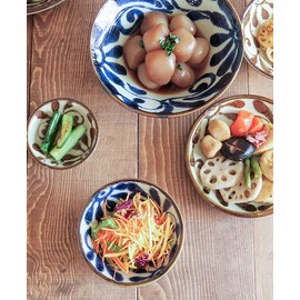 Tableware East Japanese Tableware Bowl, Medium, 4.7 inches (12 cm), Ryukyu Karakusa Ruri sh-016-01