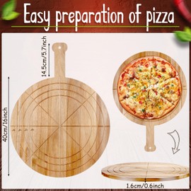 Pickmesh Pizza Cutter and Round Serving Board Gift Set 16 Inch Paddle Cutting Board with Handle Stainless Steel Food Slicer Acacia Wooden Pizza Board with Engraved Sizes for Baking, Vegetable, Cheese