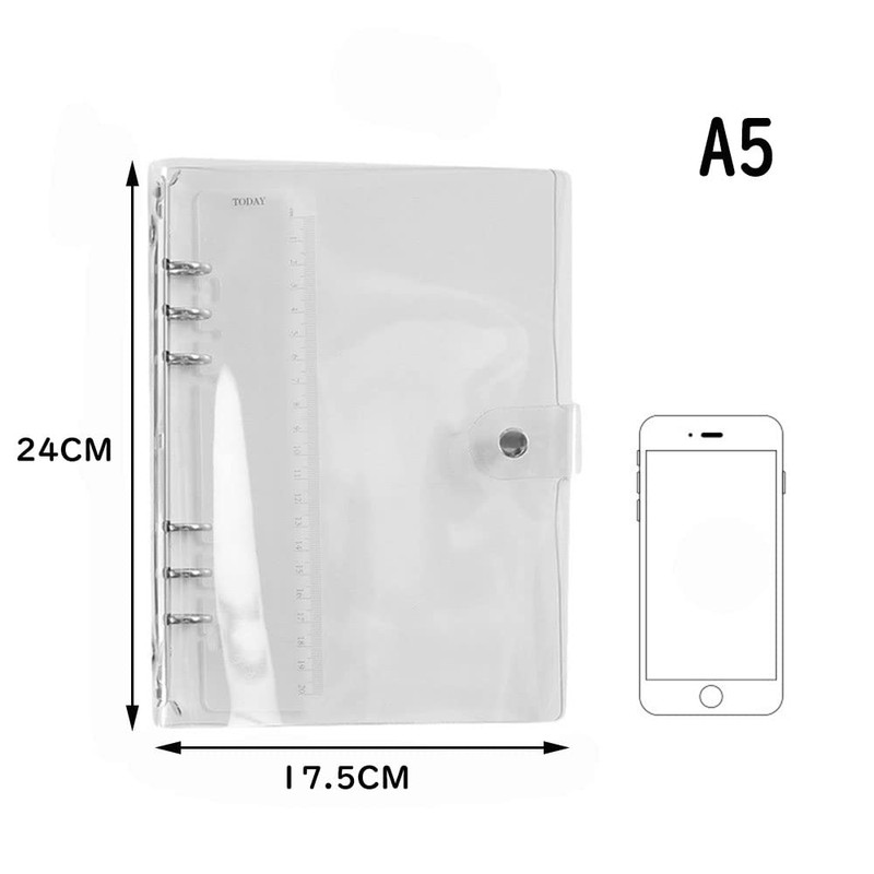 Samcos A6 A5 6 Hole Notebook Cover, Transparent Binder, Personal