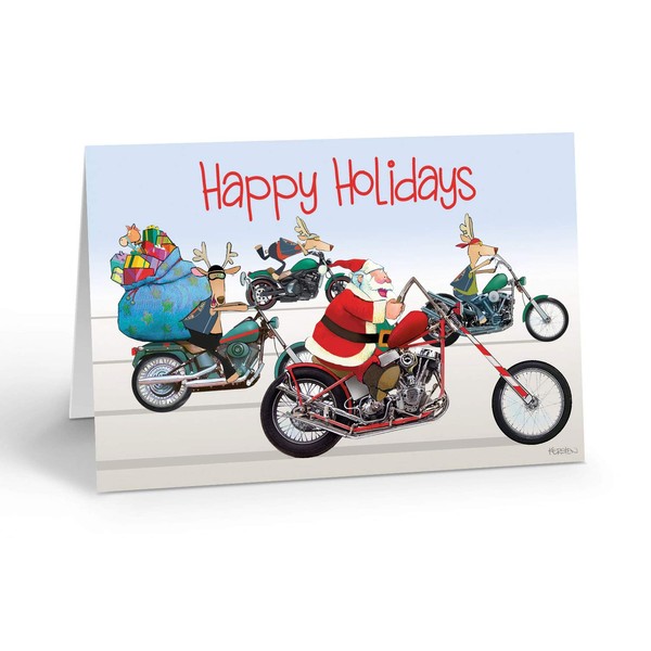 Stonehouse Collection Motorcycle Christmas Cards - Motorcycle Cards - 18 Christmas Cards & Envelopes - USA Made (Santa Gang)