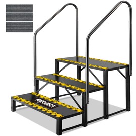 3 Steps Hot Tub RV Steps with Dual Handrail, 𝟐𝟎𝟐𝟓 𝐔𝐩𝐠𝐫𝐚𝐝𝐞𝐝 Outdoor RV Camper Entry Steps w/Non-Slip Mats, 660lbs Load Capacity Portable Mobile Home Stairs Steps for Spa, Porch, Pool