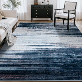 Rugflix 8x10 Area Rug, Washable Rug for Living Room, Non Slip, Soft Low Pile, Modern Abstract Blue Grey Rug for Bedroom, Dining Room, Home Office, Indoor Floor Carpet