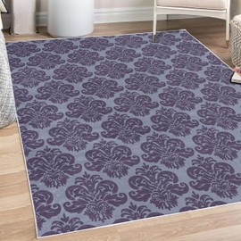 Lunarable Dusty Rose Decorative Rug, Antique Damask Motifs Ornate Victorian Feminine Pattern Old Fashioned Revival, Quality Carpet for Bedroom Dorm and Living Room, 4' X 5' 5", Pale Eggplant