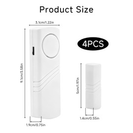 4 Pack Wireless Window Alarm Sensors & Door Alarm Sensors, Home Security System with Magnetic Contact for House Office Shed & Kids Safety, Easy Install Window Alarms for Security and Door Alarm Sensor