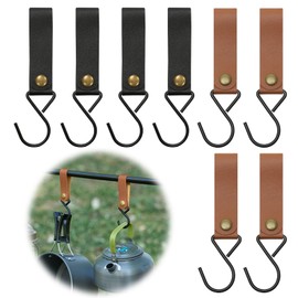 POXIAOER Coat Hooks, 8 Pieces S-Hooks for Hanging Cup Towel Metal Multipurpose Hooks with PU Loop S Hooks for Wardrobe Clothes Rail, Outdoor Camping, Kitchen, Bathroom, Bedroom