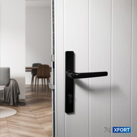 XFORT Uros Matt Black (PZ 70mm, Screw Hole Distance 180mm, Overall 205mm) Zamak Ferco Door Handle Replacement, UPVC Front Door Handle Compatible with GU Ferco Locking System