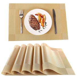 Manteles Individuales, Resistentes Mantel Individual,6 Piezas Tapetes Antideslizantes Resistentes al Calor Lavables Fácil de Limpiar Manteles Individuales PVC Ecológicos para el Restaurante, Cocina, Hotel, Cafetería (Champagne)