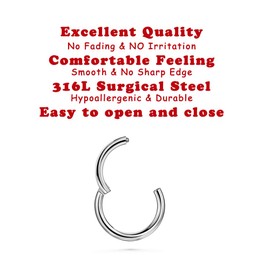 1 Piece Nose Rings Hoop 20g Cartilage Earring Helix Earring Daith Earring Tragus Earrings Rook Earrings - Silver Nose Rings - 7mm - 1pc