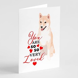 Caroline's Treasures WDK4029GCA7P Shiba Inu Cream #2 so Loved Greeting Cards and Envelopes Pack of 8 Blank Cards with Envelopes Whimsical A7 Size 5x7 Blank Note Cards