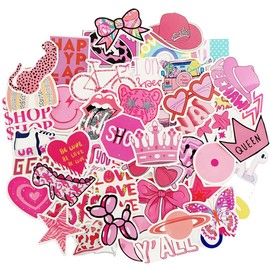 50pcs Pink Preppy Style Stickers Valentines Day Pink Girl Laptop Computer Bedroom Wardrobe Skateboard Phone Luggage Guitar DIY Decal For Students Teens Girl