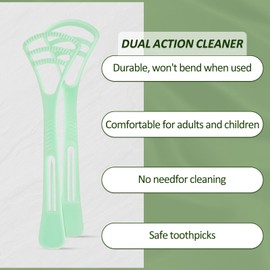 Fecawd 100 Counts Disposable Tongue Scraper with Dental Picks, Plastic Tongue Scrubber,BPA Free Tongue Cleaner Scrapers, Reduce Bad Breath and Fresh Breath(Green)