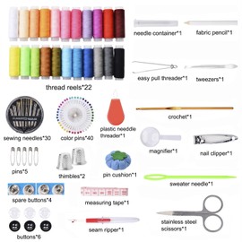 Sewing Kit 126 Pcs, Portable Travel Sewing Set for Adult, Professional Sewing Supplies Includes Needle, Thread, Ripper, Buttons, Thimble for DIY/Emergency/Beginner