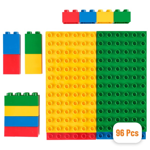 Strictly Briks Toy Building Blocks for Kids and Toddlers, Classic Big Bricks Set and Baseplates, Large Pegs for Ages 3 and Up, 100% Compatible with All Major Brands, Basic Colors, 96 Pieces
