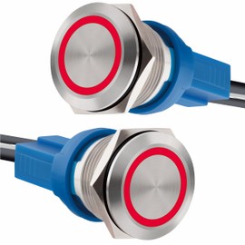 Ordentlich 16mm LED Momentary Push Button Switch 12-24V DC 20A 1NO On Off for 0.63" Mounting Hole with Wire Socket (2, Red, 19mm)