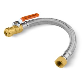 1-Pack HeSun 12-Inch Push-Fit Ball Valve Water Heater Connector, Push-to-Connect 3/4" x 3/4" FIP, Stainless Steel Flexible Heater Hose(HOSE026)