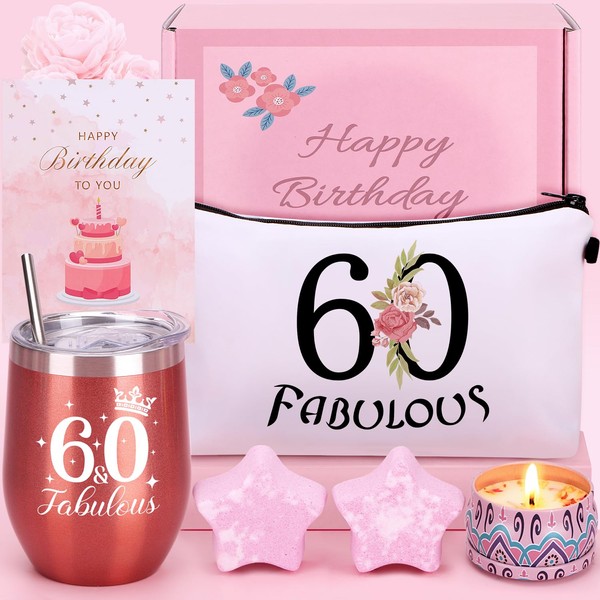 60th Birthday Pamper Gifts for Women, 60th Unique Birthday Hampers For Her, Birthday Present For women 60 Year Old Lady Birthday Gifts, Birthday Basket Gifts For Mum Friend Sister Bestie Turning 60