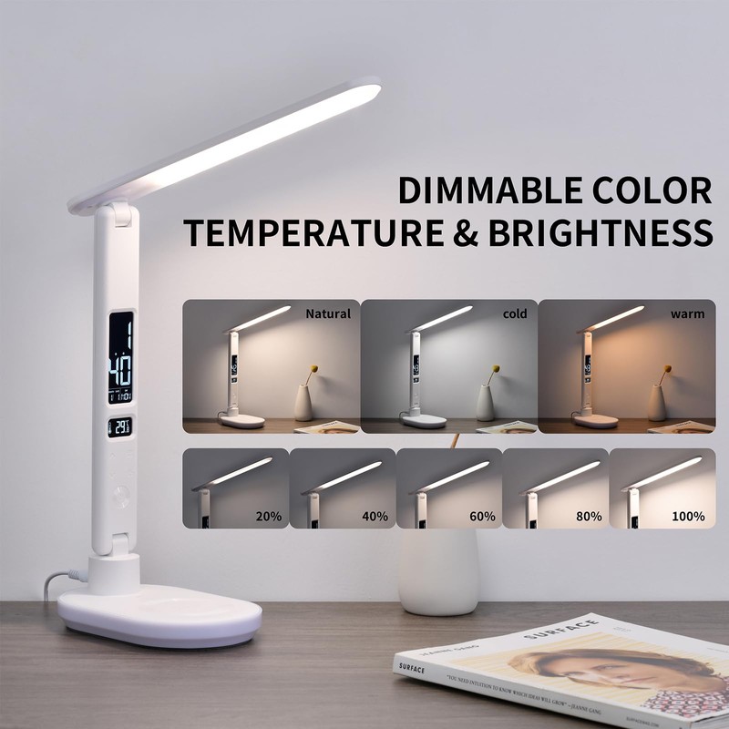 Morwealth LED Desk Lamp with 10W QI Wireless Charging, Flexo