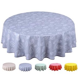 Home Direct Round Oilcloth PVC Wipe Clean Tablecloth 160cm 62" Leaves Light Grey