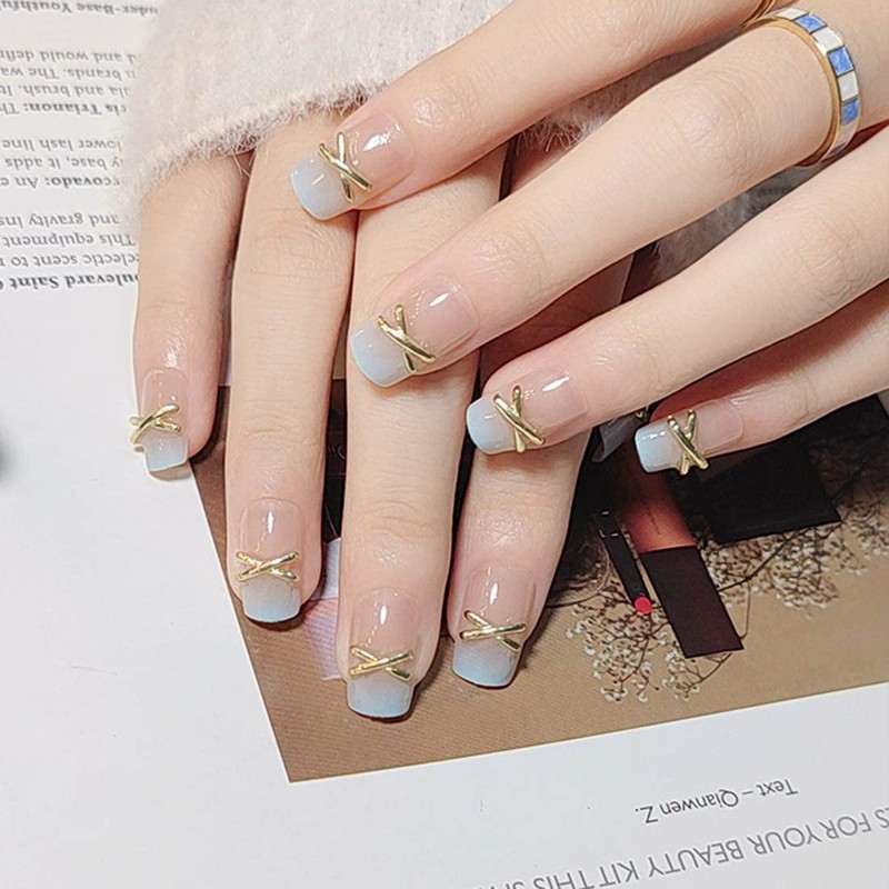 SINLOV 24pcs Square Coffin Nails Fake Nude Acrylic Print on