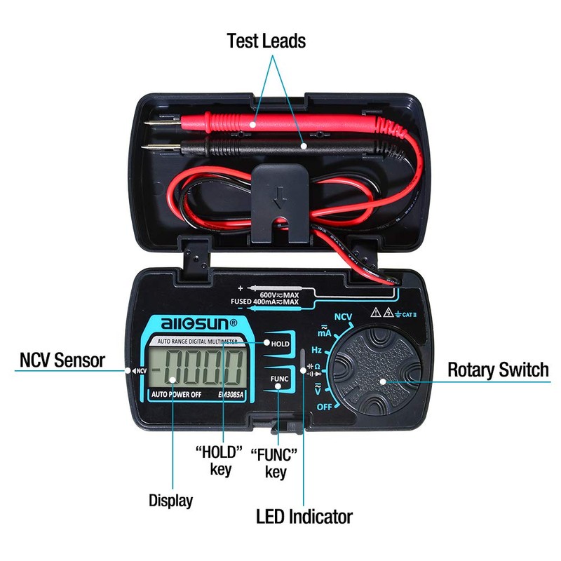 allsun Auto Ranging Pocket Tiny Digital Multimeter, Mini Electrical Travel