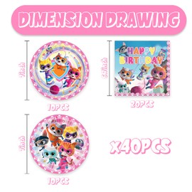 MUSNOW 40Pack Super Kitties Party Supplies include 20 plates, 20 napkins for the Super Kitties Party Decoration Plates