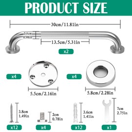 AMSGANK 30 cm Non-Slip Grab Bar, 2 Pieces Grab Bar Bathroom Grab Bar Shower Stainless Steel Safety Handles Wall Mounted Bath Handle for Bathtub, Toilet, Bathroom, Kitchen, Stairs