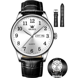 OLEVS Mens Watches Black Leather Watch Large Big Face Waterproof Dress Watch for Men Classic Mens Watch with Leather Band Wrist Watch Day Date Easy Read Analog Watch Men Dress Watch Mens Leather Watch