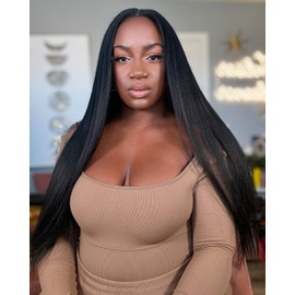 Domiso Yaki Straight V Part Wigs Human Hair No Leave Out Upgrade V Part Wigs with Invisi Drawstring Wigs for Women No Sew in No Glue 180% Density Natural Color 24 Inch