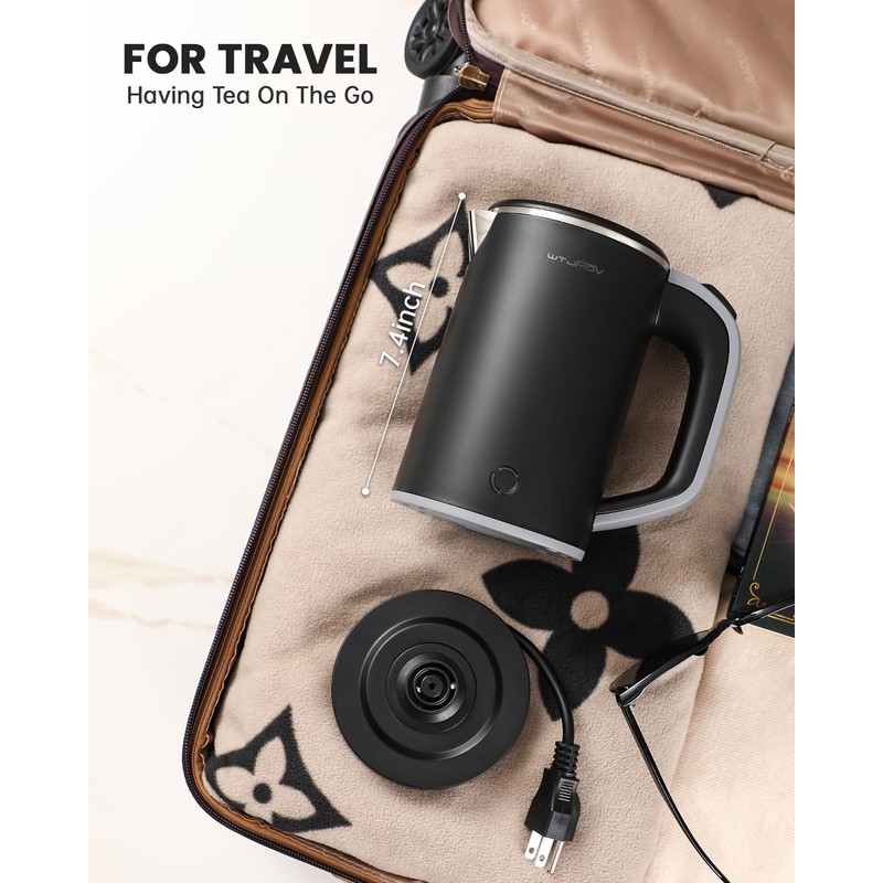 Small Kettle Electric, 0.8L Double Wall Portable Travel Kettle with