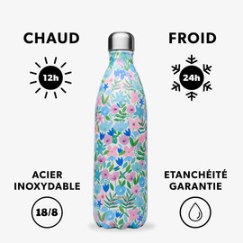 QWETCH - Isothermal Originals Bottle - Flora Rosa 1L - Nomadic Stainless Steel Bottle - 24h Cold and 12h Warm - Waterproof, BPA Free & Reusable