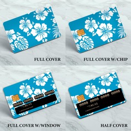 APVDSH Credit Card Skin, Cute Debit Card Skin Sticker, 4Pcs Stylish Slim Anti-Wrinkling Removable Credit Card Sticker for Transportation, Key Blue Tropical Flowers