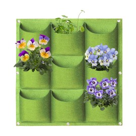 AkiiGer Wall Planting Bags - 9 Pockets Hanging Grow Bags, Living Vertical Planter for Home Office Balcony Decor, Green