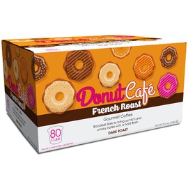 Donut Café – Gourmet Single Serve Coffee Pods for Keurig K-Cup Brewers, Dark Roast, 100% Arabica, Non-GMO & Gluten Free, French Roast Blend, 80 Count