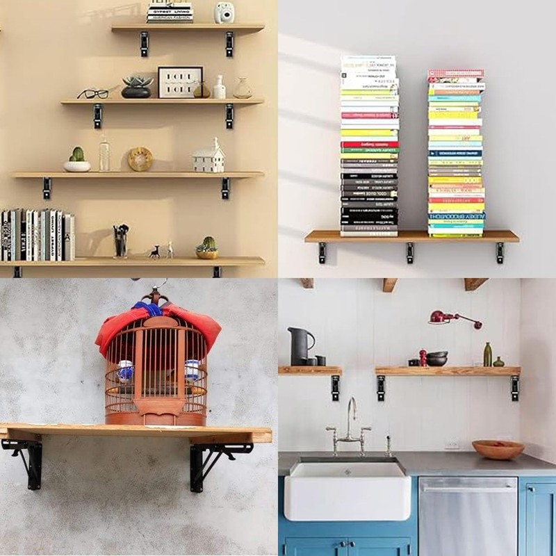 2 Pcs Folding Shelf Brackets,10 Inch Heavy Duty Shelf Brackets,Collapsible