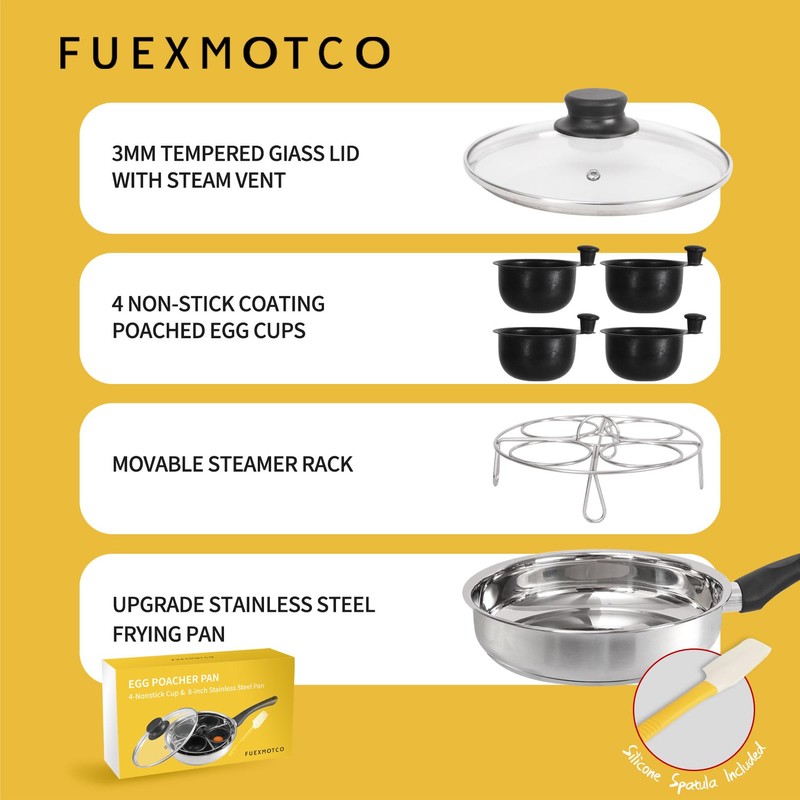 Fuexmotco Egg Poacher Pan, Stainless Steel Egg Poaching Pan for