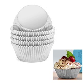 100 Pcs Silver Cupcake Liners, Standard Wrappers Muffin Foil Baking Cups, Cupcake Wrapper for Party, Wedding, Birthday, Standard Size (Silver)