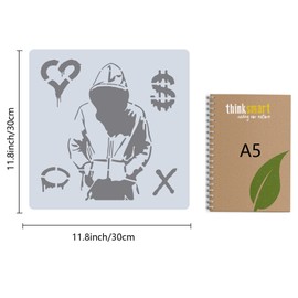 GORGECRAFT 12" Banksy Hoodie Man Stencils Reusable Love or Money Drawing Stencil DIY Crafts Template for Painting Wall Furniture Wood Paper Fabric Living Room Bathroom Home Decoration