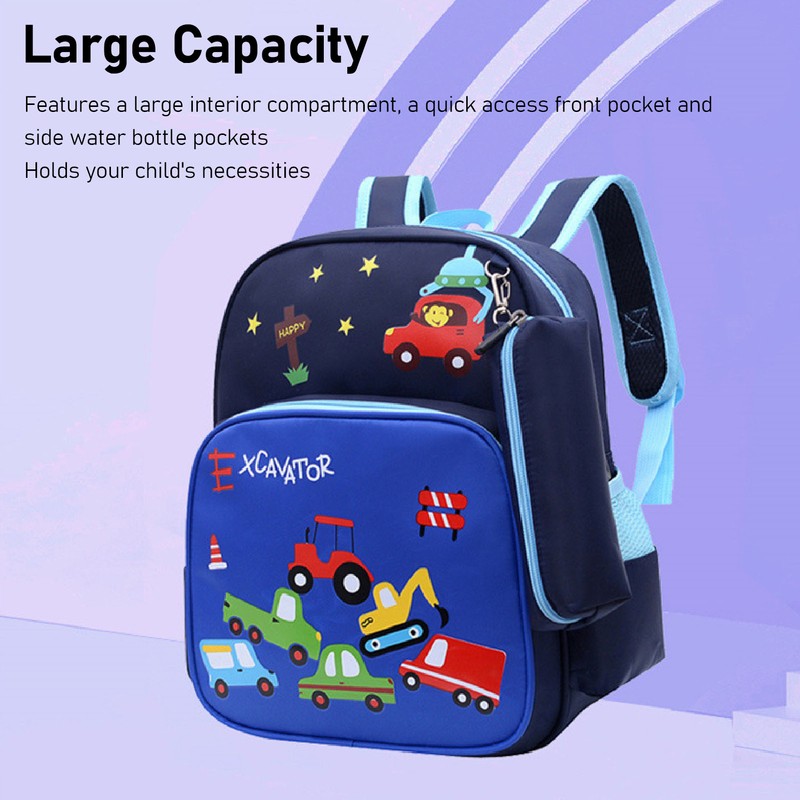 Kids Backpack Adjustable Shoulder Strap Lightweight Cartoon Car Children School