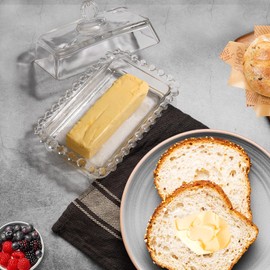 Clear Glass Butter Dish with Lid Covered Butter Container for Tabletop & Countertop & Refrigerator | Butter Keeper Tray Plate Jar Storage Box, Holds 2 Standard 4oz Butter Sticks
