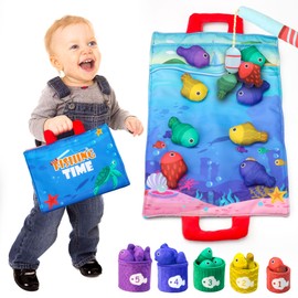 Montessori Toys for 1 Year Old,Cloth Fishing Game with Stacking Cups - Number Counting, Color Sorting Learning Toddler Toys Age 1-2,Baby First Birthday Gifts for 1 2 3 Year Boy Girl