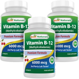 Best Naturals Vitamin B-12 as Methylcobalamin (Methyl B12), 6000 mcg 60 Sublingual Tablets (60 Count (Pack of 3))